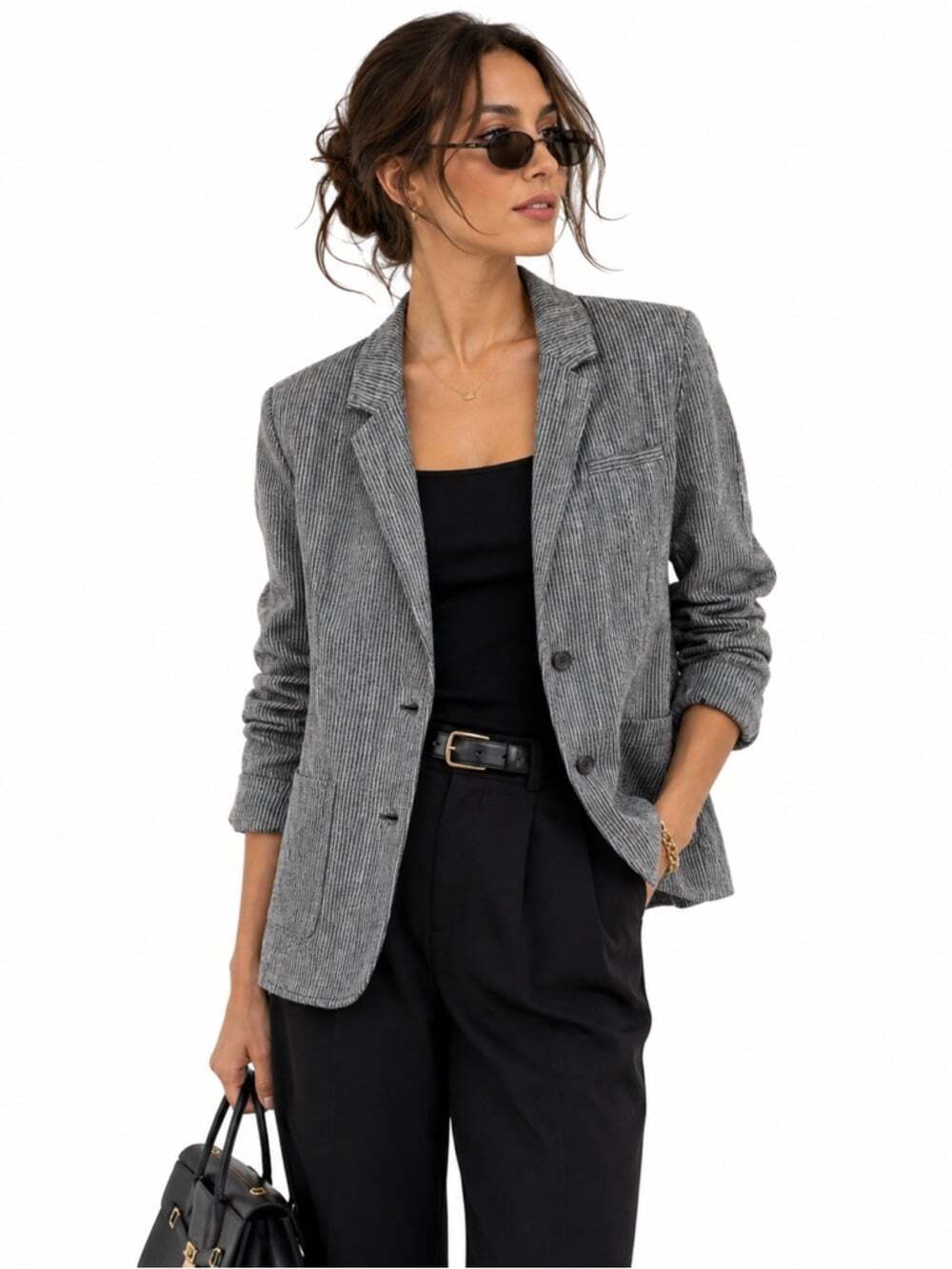 Eileen Fisher Blue Railroad Stripe Linen Blazer 2 Button Womens Jacket Medium